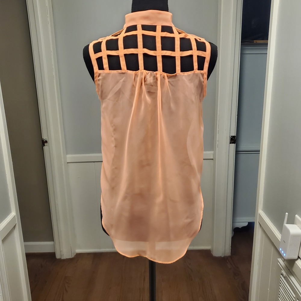 Poof Couture Sheer Neon Orange Sleeveless Open Lattice Top Size S *FLAW* - Picture 3 of 10